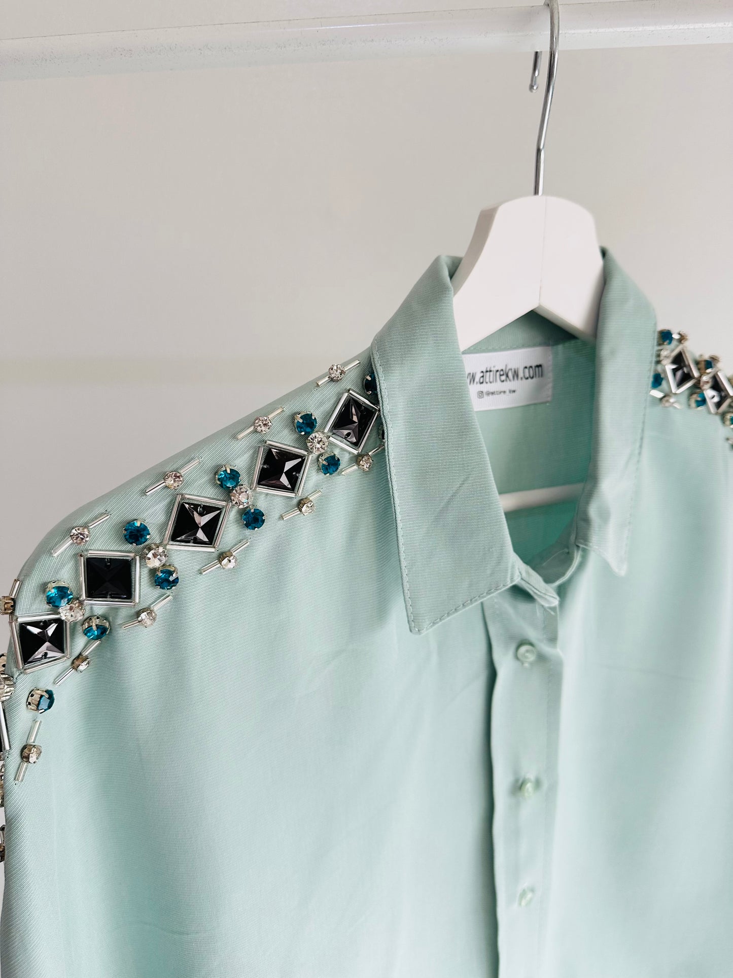 Green shirt black rhinestone