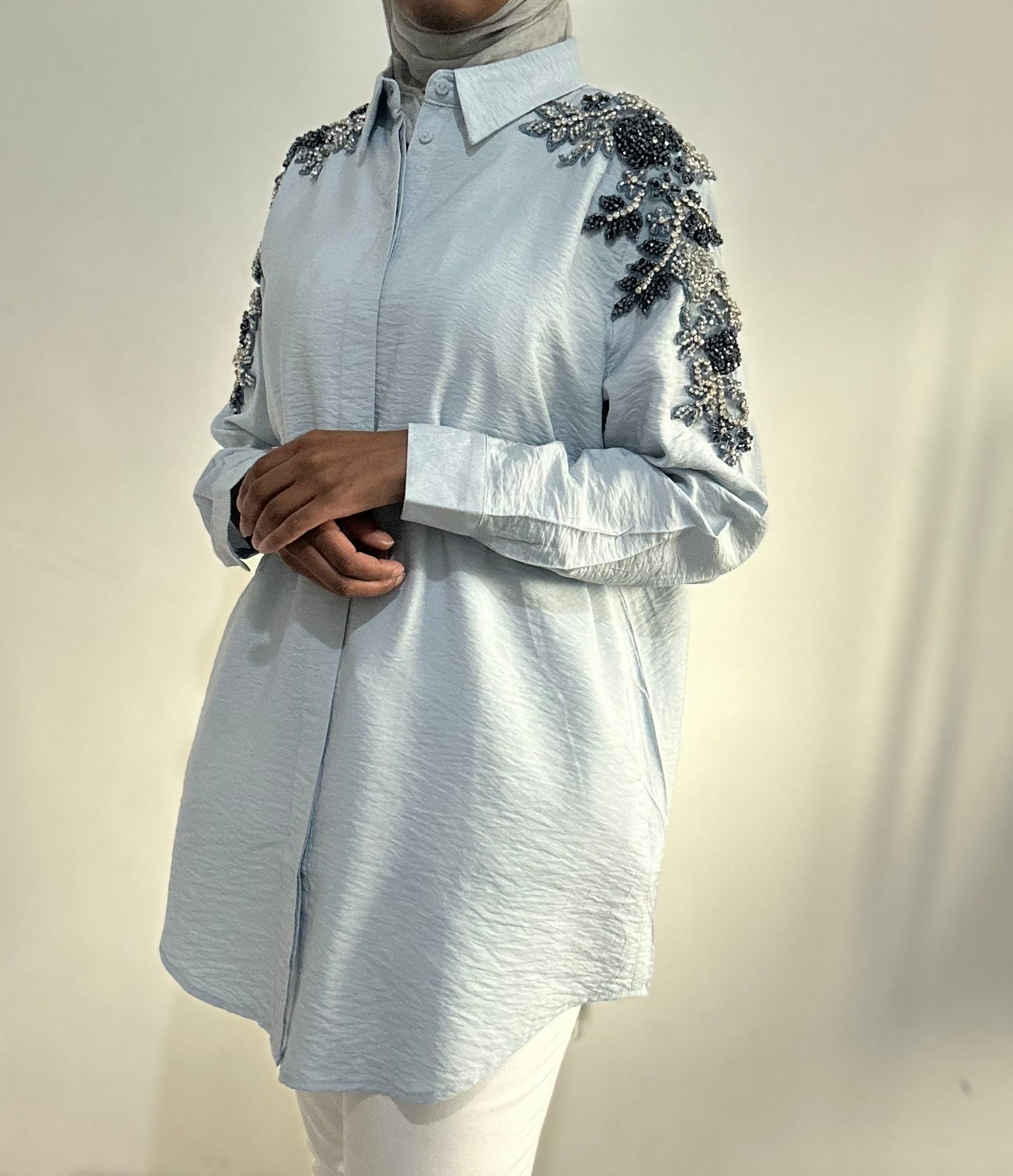 Baby blue embellished shirt