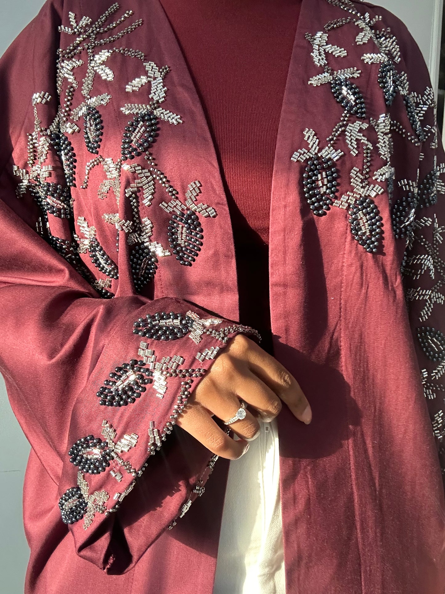 Burgundy embellishd cardigan