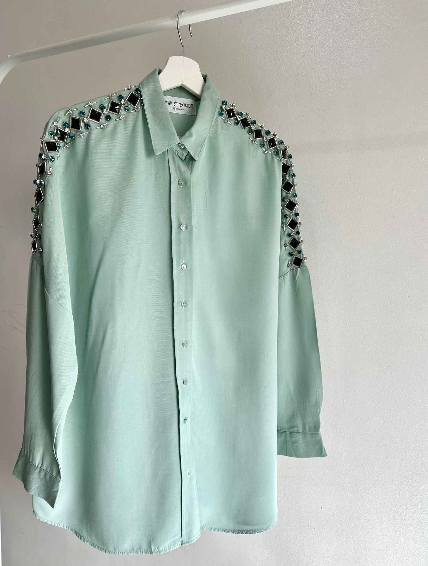 Green shirt black rhinestone