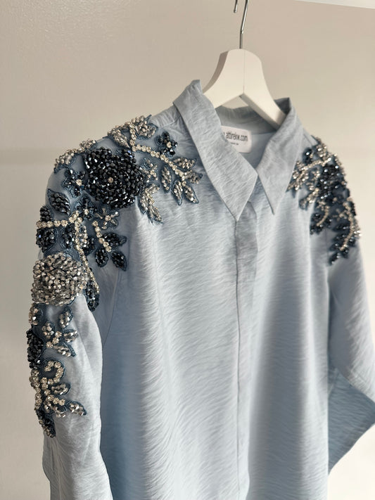 Baby blue embellished shirt