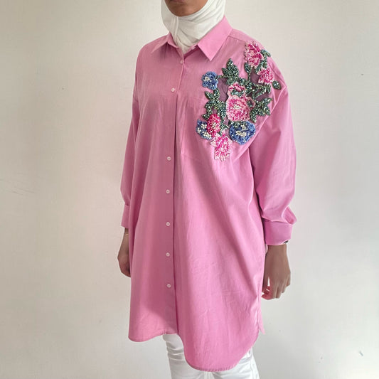 Pink oversized embellished shirt